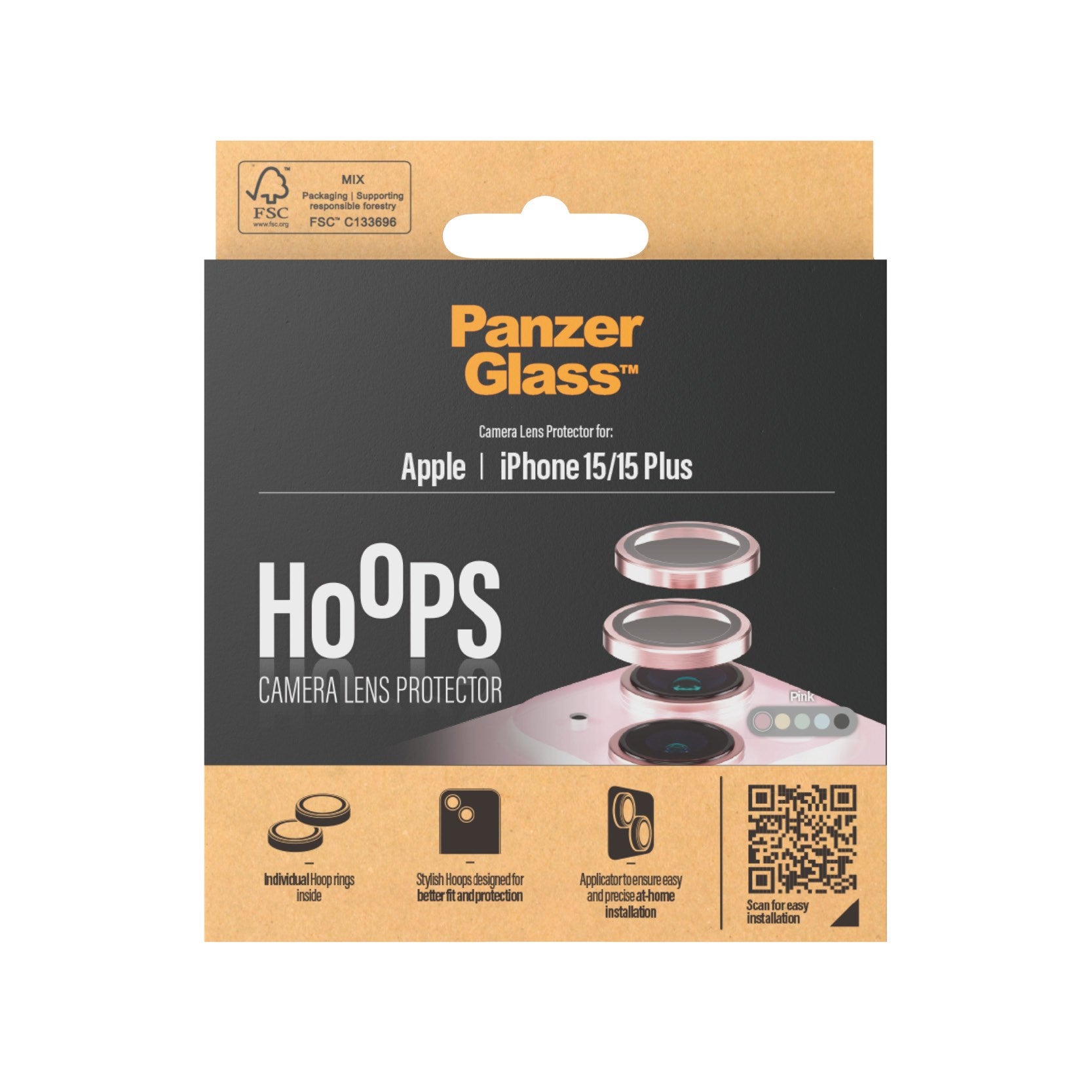 PanzerGlass® Hoops® Pink Camera Lens Protector iPhone 15 | 15 Plus